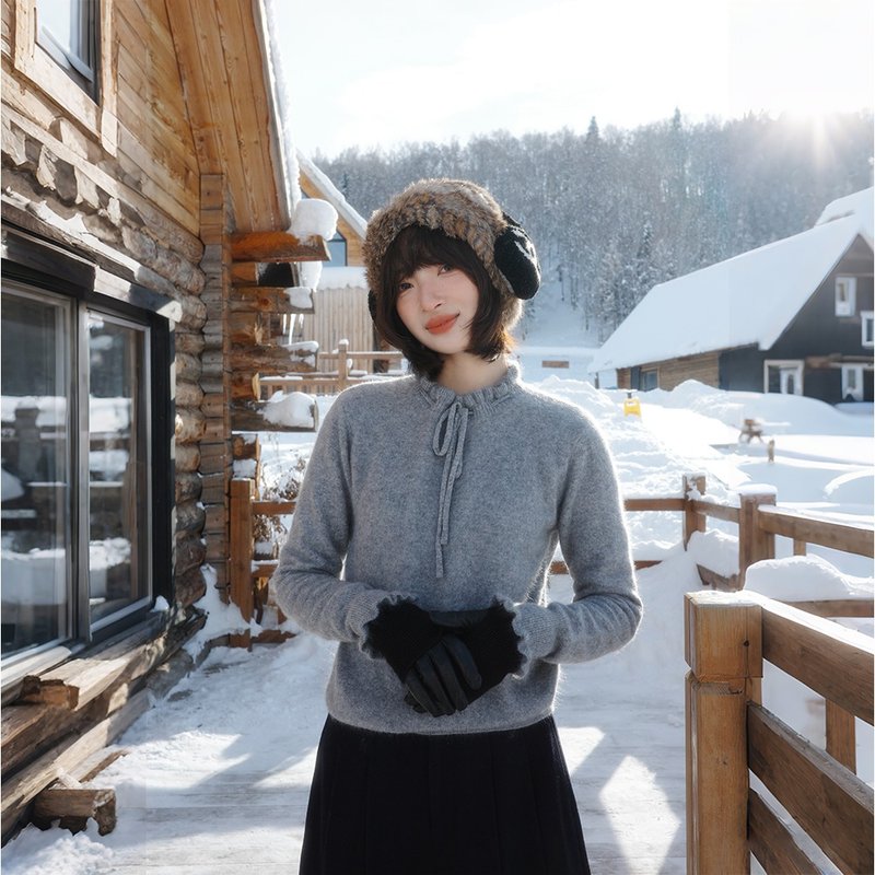 羊絨荷葉領邊毛衣|針織衫|兩色|冬款|Sora-2022 - 女毛衣/針織衫 - 羊毛 多色