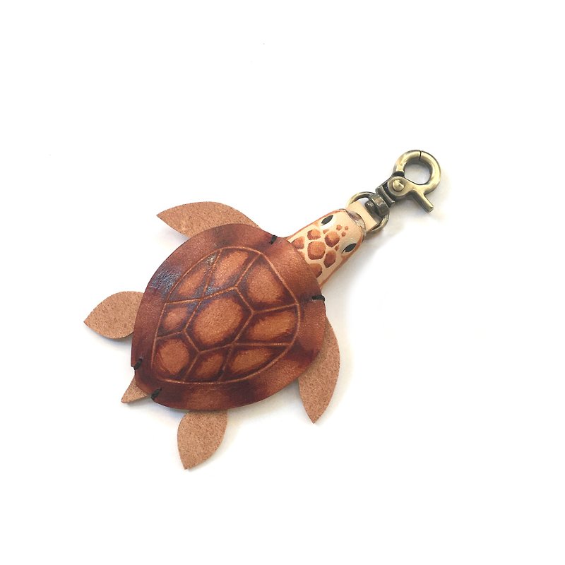 Original Animal Series Red Loggerhead (Sea Turtle) Charm Hanging Buckle Leather Carving - พวงกุญแจ - หนังแท้ สีนำ้ตาล
