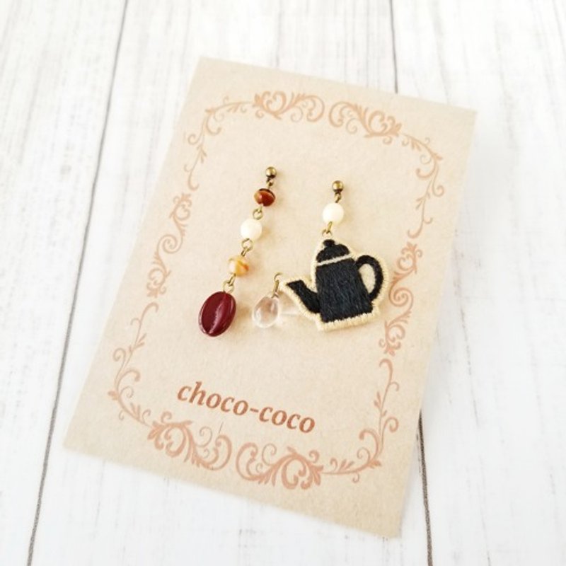 cafe earrings, Clip-On, coffee pot, black - Earrings & Clip-ons - Thread Black