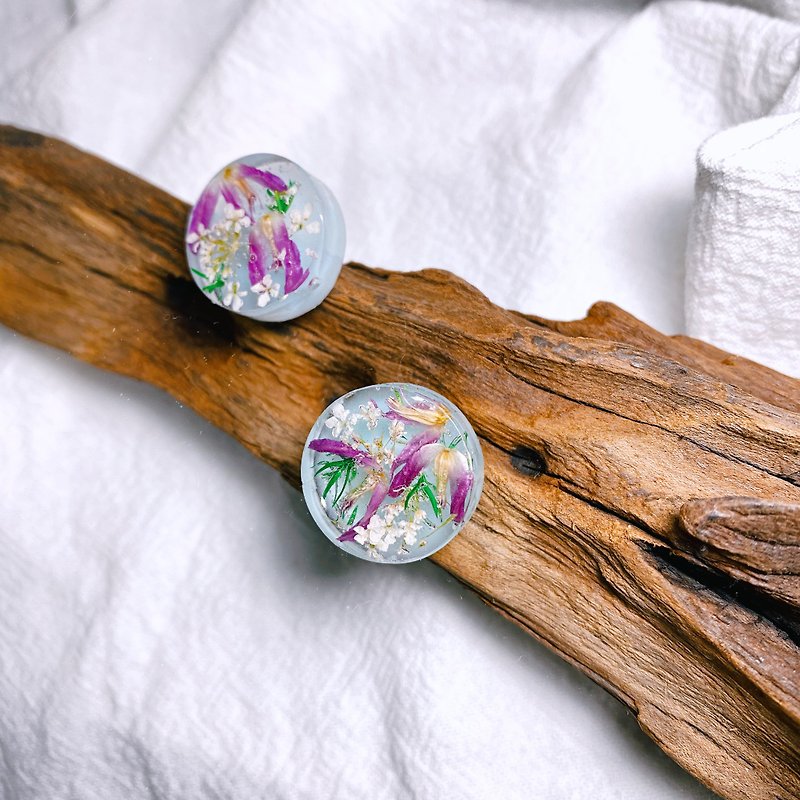 Purple Dome | Push Flower Handmade Earrings - ต่างหู - พืช/ดอกไม้ 