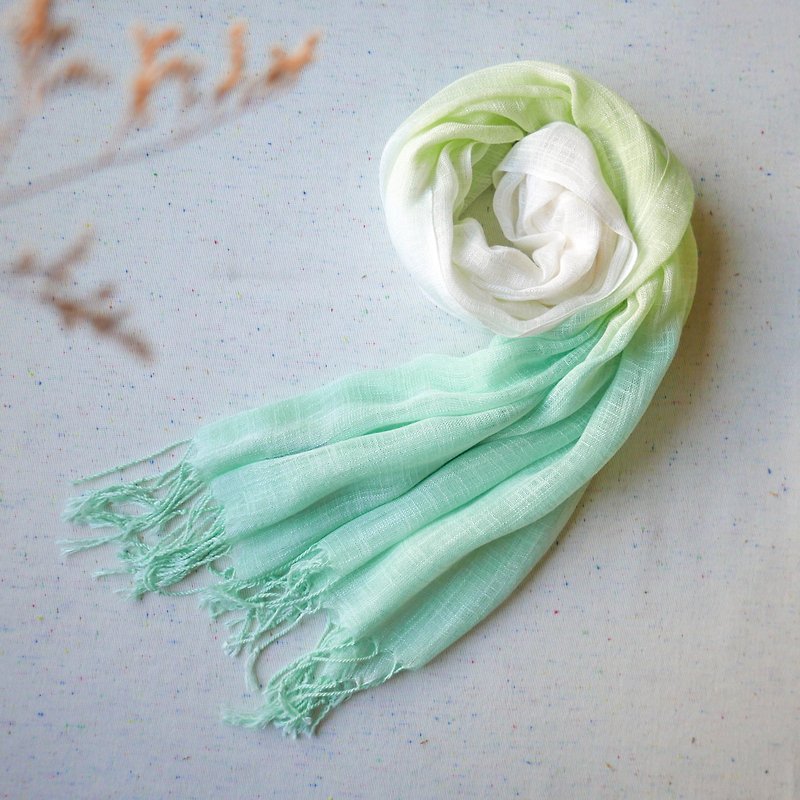 Green angel | Tie dye scarf shawl cotton - ผ้าพันคอถัก - ผ้าฝ้าย/ผ้าลินิน สีเขียว