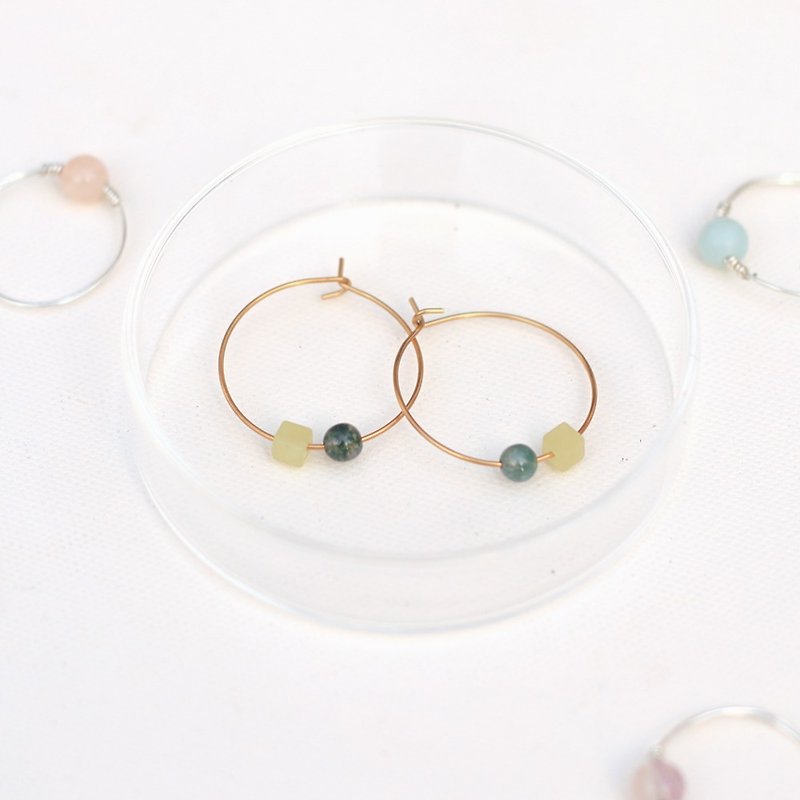 Natural stone brass circle candy series - Xiaoyu watermelon - Earrings & Clip-ons - Jade Green
