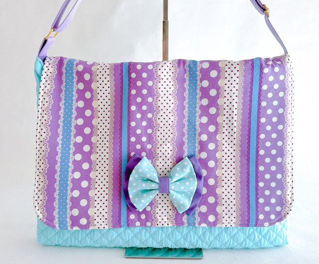 図書袋　絵本バッグ　ショルダーバッグ　お手紙ドット 図書袋『ドットレース』女の子｜ショルダーつきレッスンバッグ