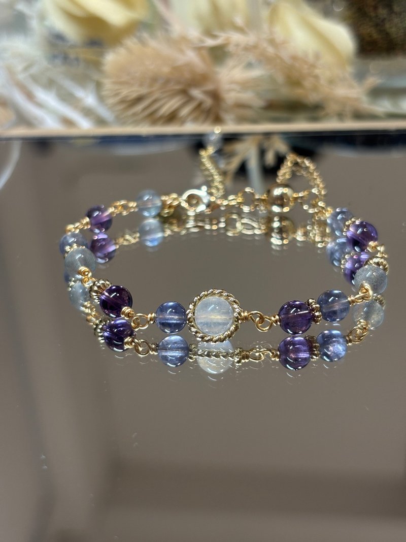 菫青石*紫水晶*拉長石_收集夜晚的星光_2 種款式 - 手鍊/手環 - 水晶 藍色