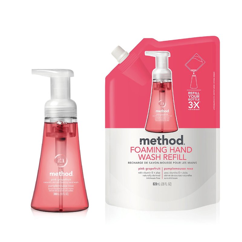 method Maize Pink Grapefruit Foaming Hand Soap 300ml + Refill Pack 828ml - ผลิตภัณฑ์ล้างมือ - สารสกัดไม้ก๊อก สึชมพู