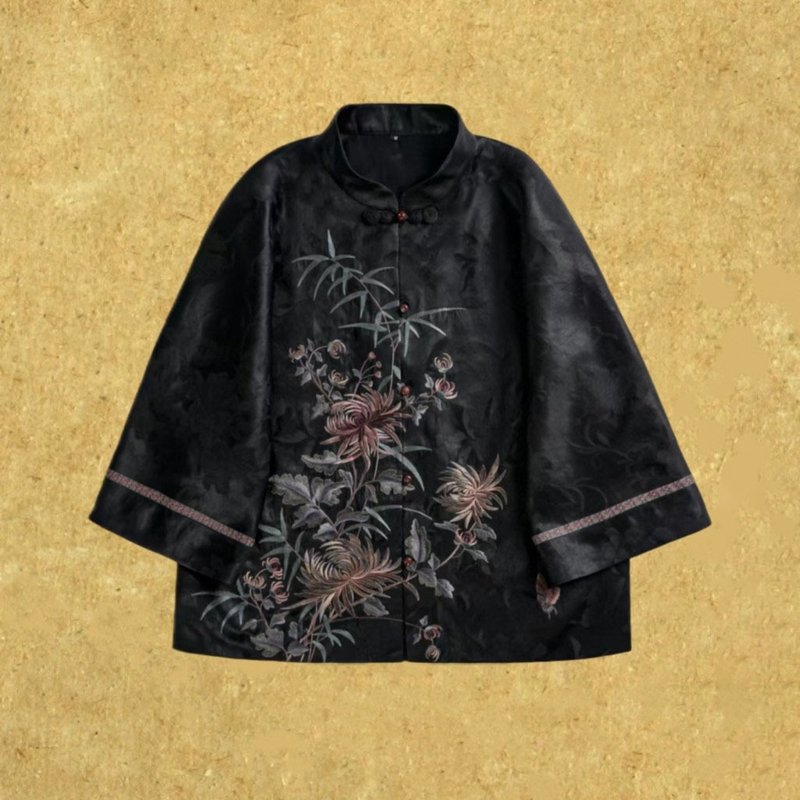 【夜舞】新中国風レトロ/香雲紗トップス＆ジャケット - トップス - シルク・絹 ブラック