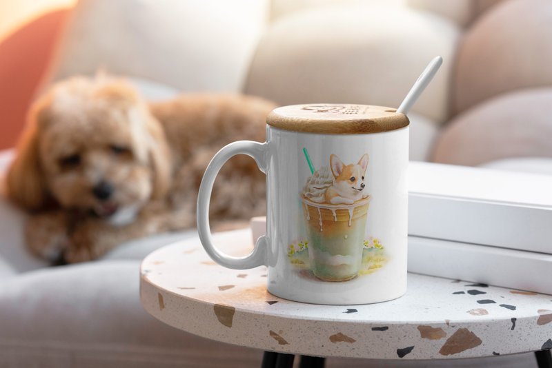 Frappuccino dog-hand-painted Mug/Ceramic Mug/Mug Gift Box - แก้วมัค/แก้วกาแฟ - เครื่องลายคราม หลากหลายสี