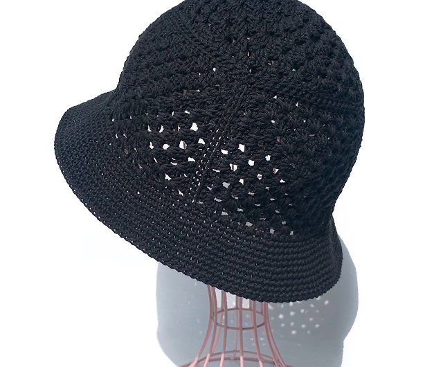Crochet Hat] Crochet Crochet Granny Bucket Hat Black - Shop