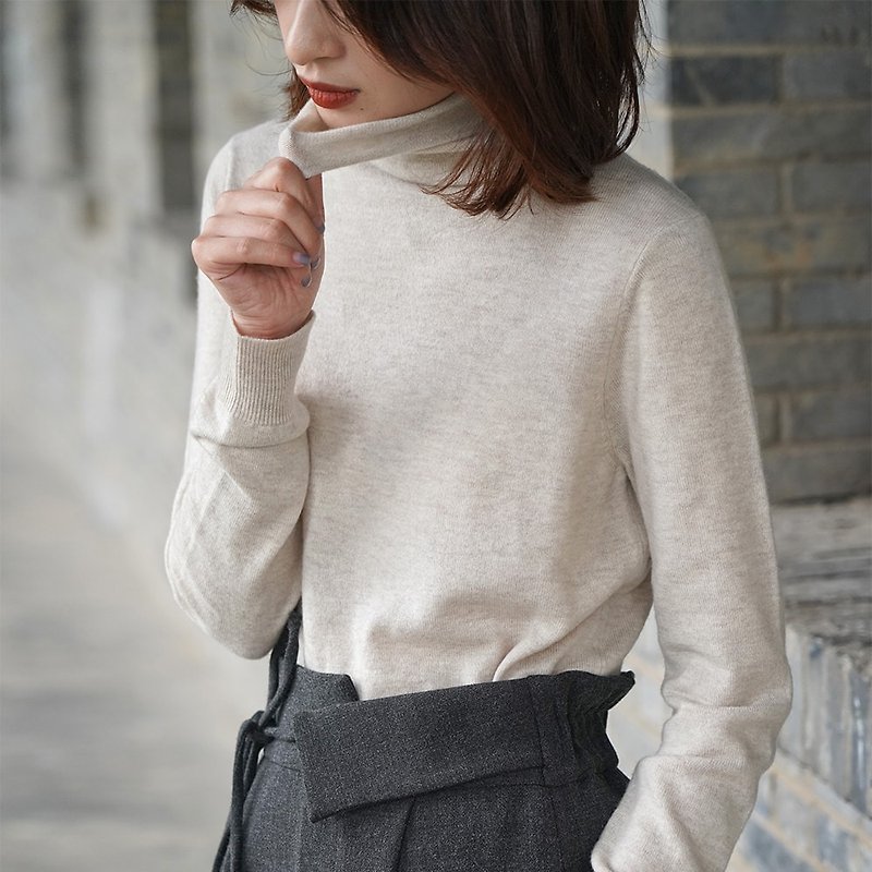 Wool Women's Sweaters - Basic high neck wool sweater|Knit sweater|Autumn and winter|wool|Sora-604