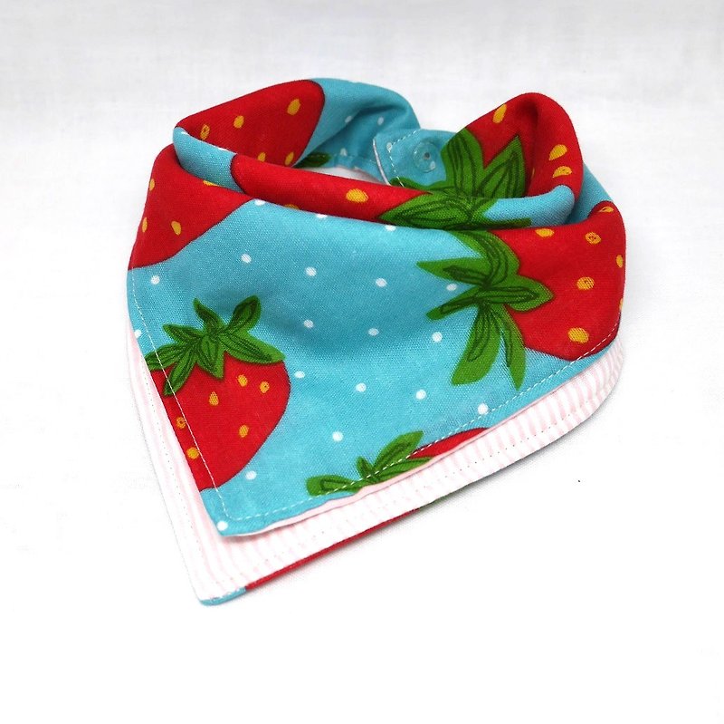 Fuwafua bandana-style style strawberries - ผ้ากันเปื้อน - ผ้าฝ้าย/ผ้าลินิน สีน้ำเงิน