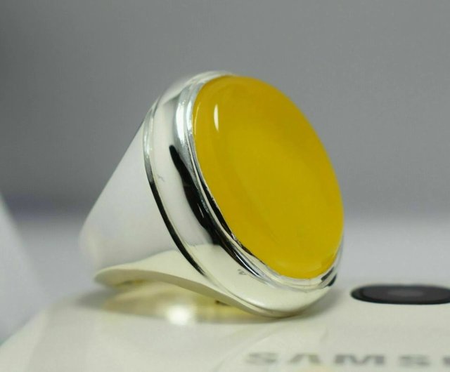 Yellow Zard Yemeni Agate Aqiq Akik Aqeeq Bague Shia Rigs Handmade