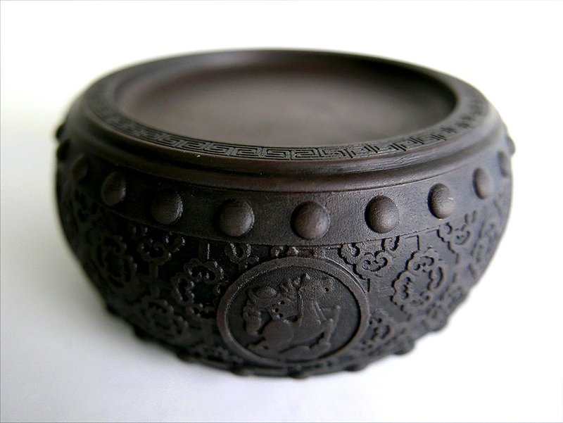 【生肖鼓硯 - 馬】15cm 雙功能 石雕硯台 水盂筆洗-原石端硯名品 - 其他書寫用具 - 石頭 咖啡色