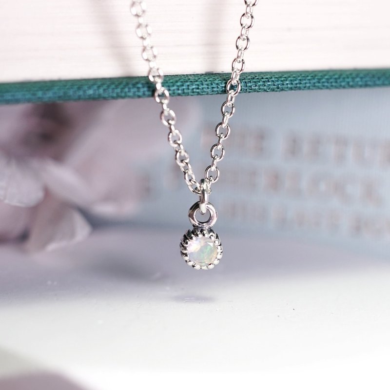 Libra constellation guardian Stone single diamond design 925 sterling silver necklace girls birthday gift natural stone - Necklaces - Sterling Silver Multicolor