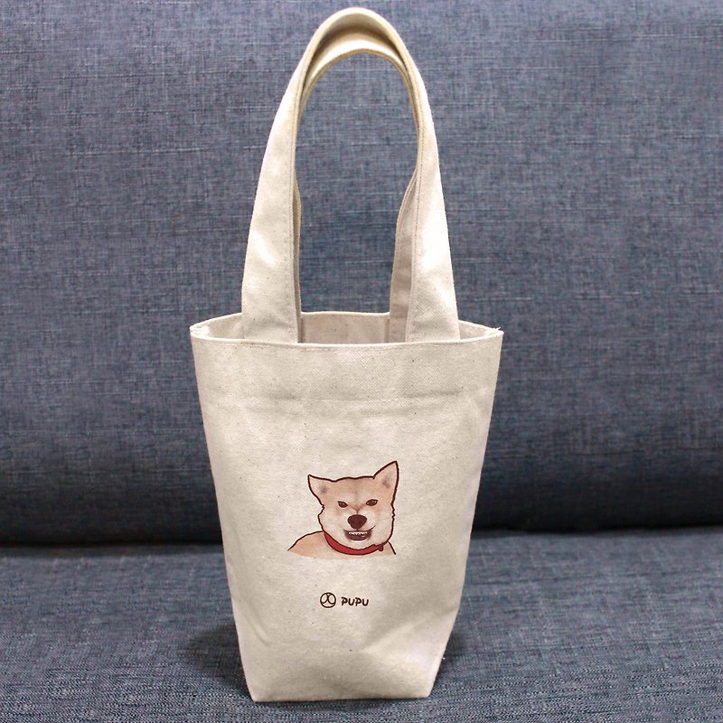 柴犬 -  Xiongxiong /台湾文化的、創造的柴犬環境飲料カップでの綿織物は/袋袋袋飲料カップ緑の袋をセット惑星を飛びます - トート・ハンドバッグ - コットン・麻 ホワイト