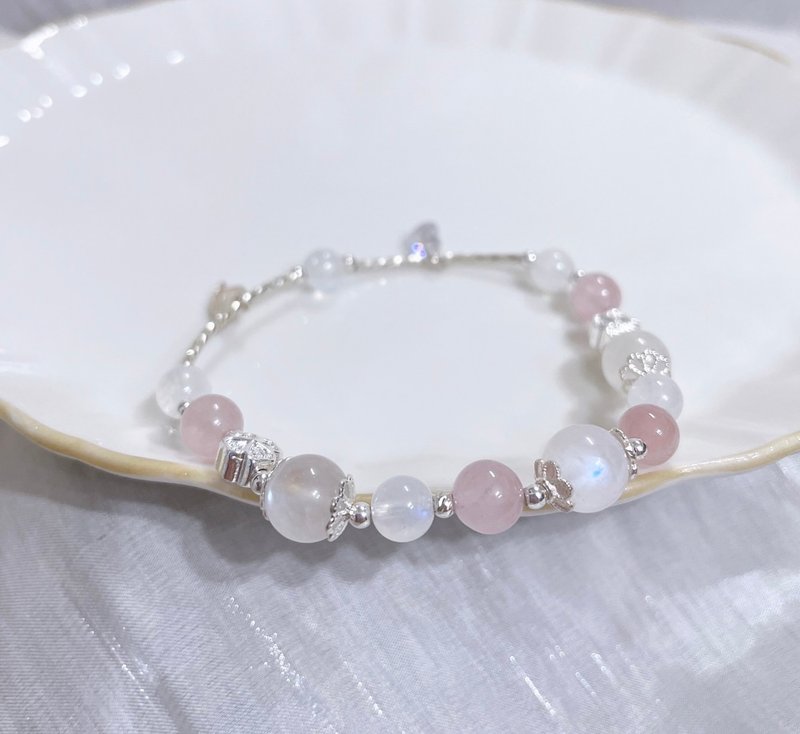S925純銀/月光石//粉水晶/愛心鑽石吊墜/羽毛/彈性手環 - 手鍊/手環 - 其他金屬 白色