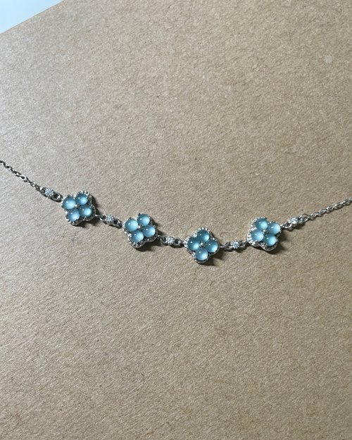 凝翠 Ning Jewelry／翡翠輕珠寶 冰玻藍剛幸運草翡翠手鍊 s925純銀鍍18k金