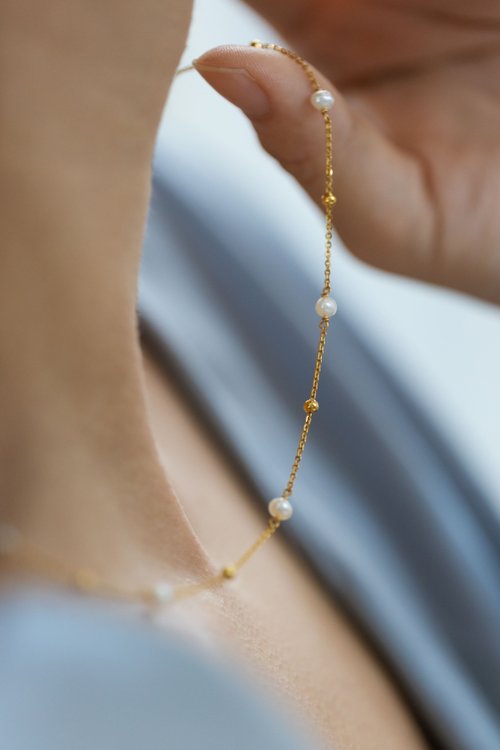 Zuzu Jewelry Luna Dew 月光下的露珠 淡水珍珠項鍊 鎖骨鍊 316L醫療鋼18k金