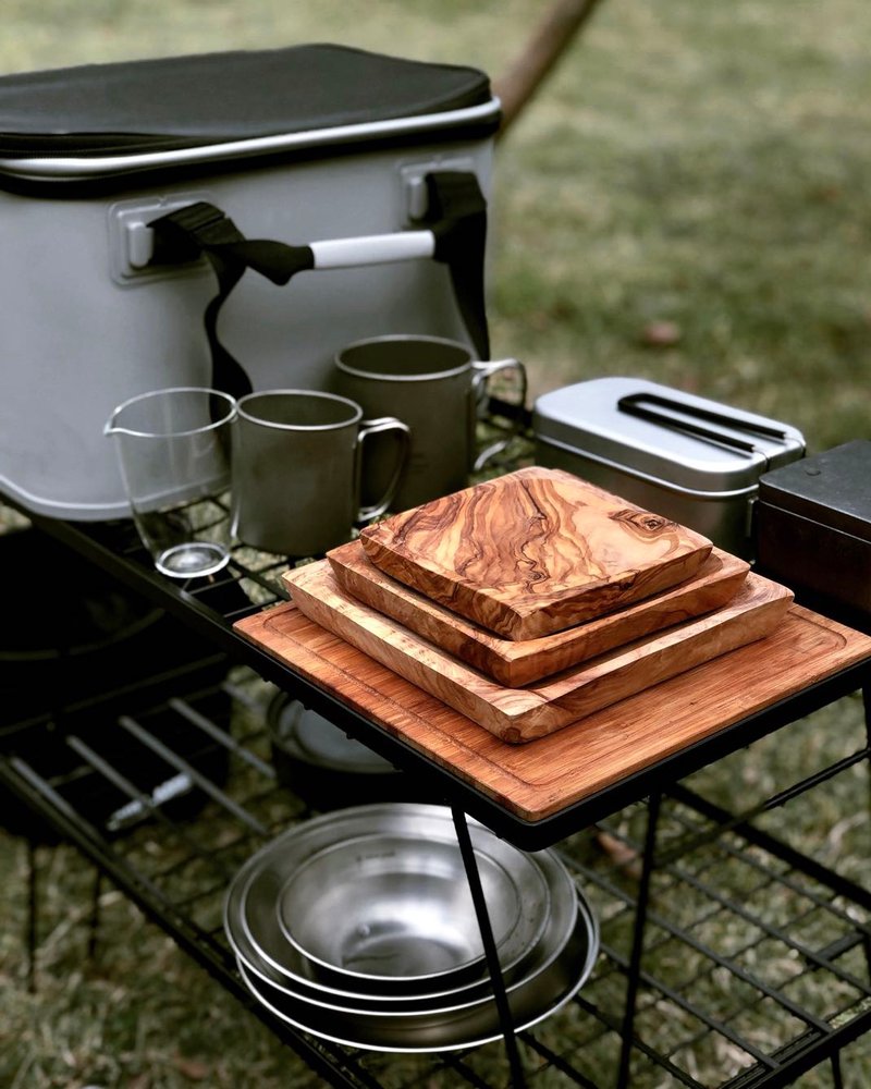 手工橄欖木方形碟野餐露營托盤三件套 - 豉油碟/小碟/醬油碟 - 木頭 