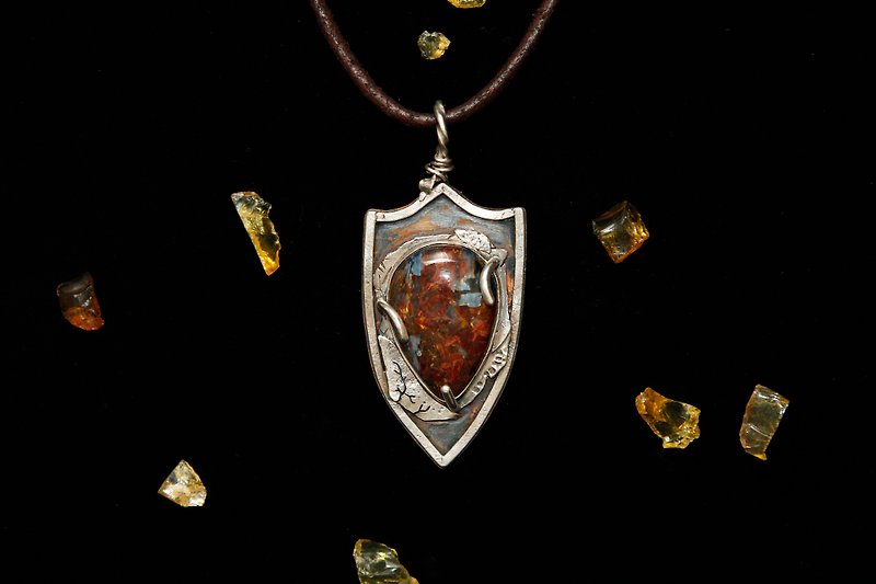 【Series of Sword and Shield】Sterling silver+Copper Pietersite pendant _ Chivalry - สร้อยคอ - เครื่องเพชรพลอย หลากหลายสี