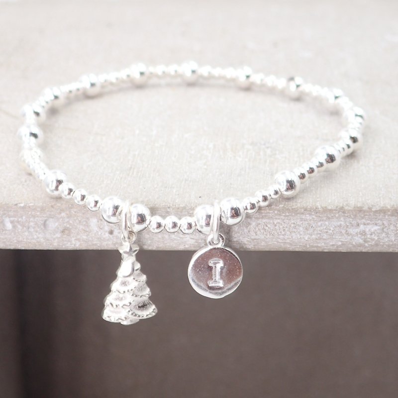 B10057 Christmas Tree Initial Silver 925 Bracelet - สร้อยข้อมือ - เงินแท้ สีเงิน