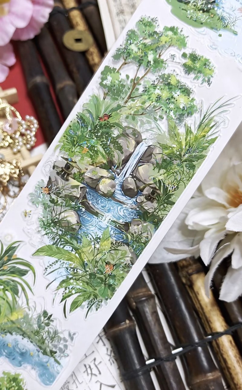 院中漁樂 池と魚の雰囲気 PET 貝殼光 割型貼紙卷 (kiss-cut) - 紙膠帶/和紙/PET - 其他材質 多色