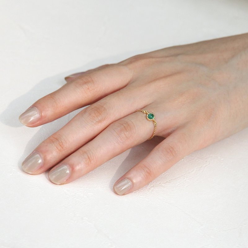 Byzantine style natural emerald 18K retro chain ring/nude/fixed chain ring - แหวนทั่วไป - เครื่องเพชรพลอย สีเขียว