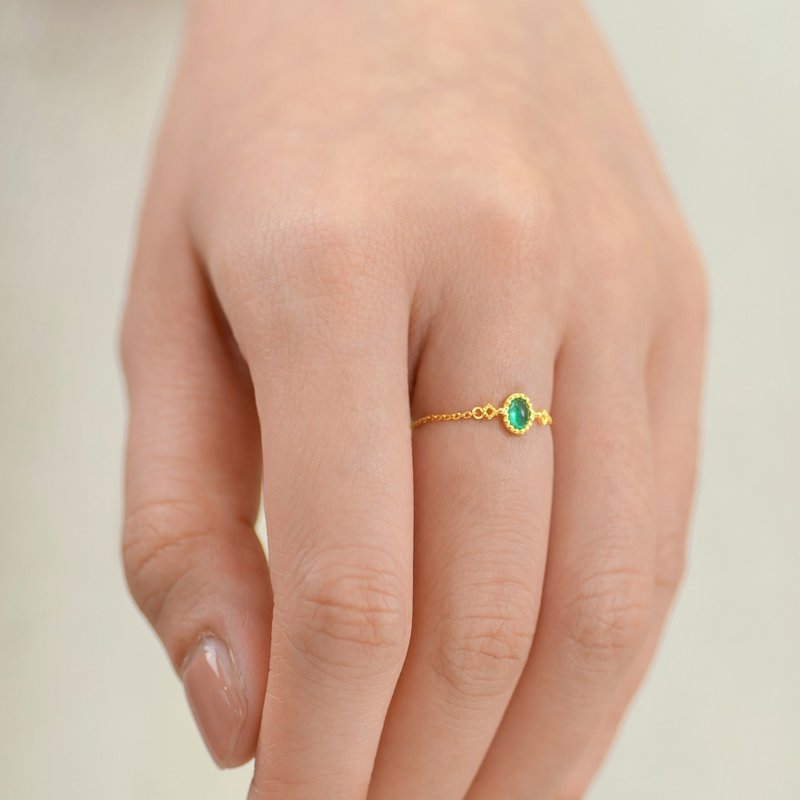 蛋面祖母綠18K錬戒 拜占庭風格 - 戒指 - 寶石 綠色