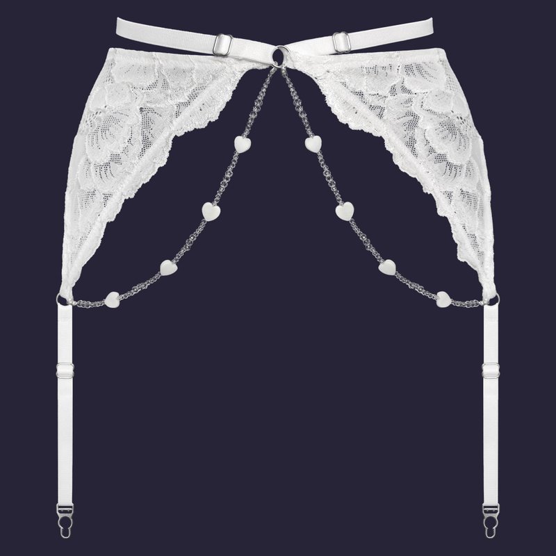 White lace bridal garter belt - Wedding lingerie - Elastic suspender belt - ชุดชั้นในผู้หญิง - เส้นใยสังเคราะห์ ขาว