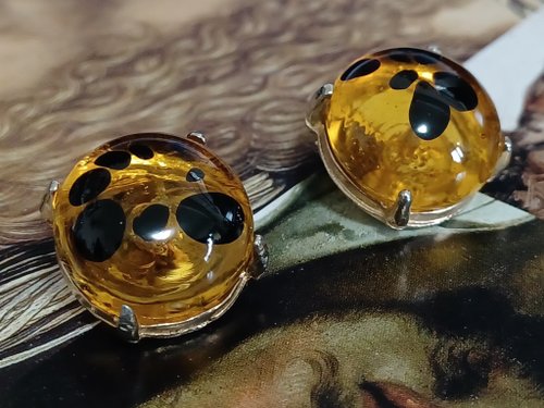 老時光製造所 vintage jewelry 古董夾式耳環 透明仿琥珀半球體