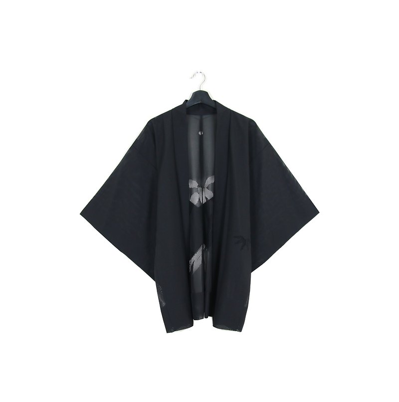 バックスキンの竹かご空のパターンを介してバック織りグリーン::日本の着物の羽にユニセックス// //ヴィンテージ着物（KI-56） - ジャケット - コットン・麻 