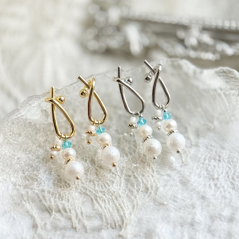 [Christmas Autumn and Winter Series] Freshwater Pearl Snowgies Hypoallergenic Earrings - Earrings & Clip-ons - Other Metals White
