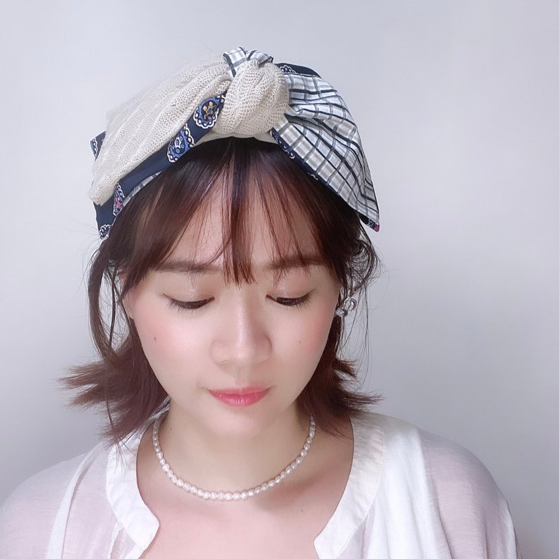 blue kaleidoscope headband - ที่คาดผม - ผ้าฝ้าย/ผ้าลินิน สีน้ำเงิน