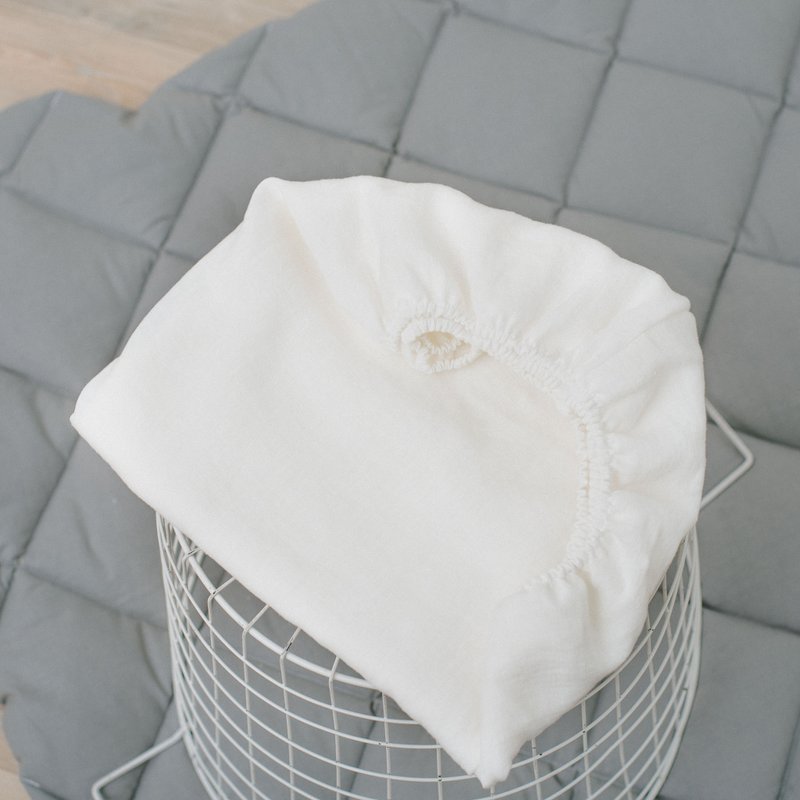 White plain linen (flax) fitted linen crib sheet - Cot sheet fitted with elastic - 嬰兒床/床圍/寢具 - 亞麻 白色