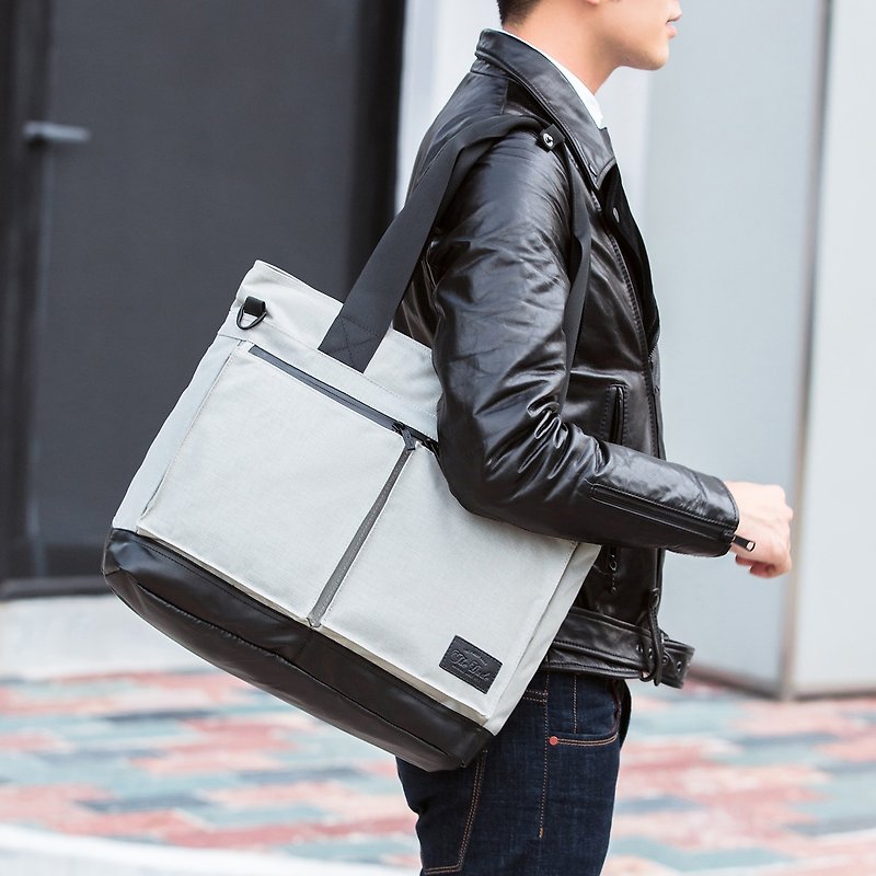 Shoulder bag computer bag briefcase cross-body bag splash-proof travel bag Temper - silver gray - กระเป๋าแมสเซนเจอร์ - วัสดุกันนำ้ สีเทา