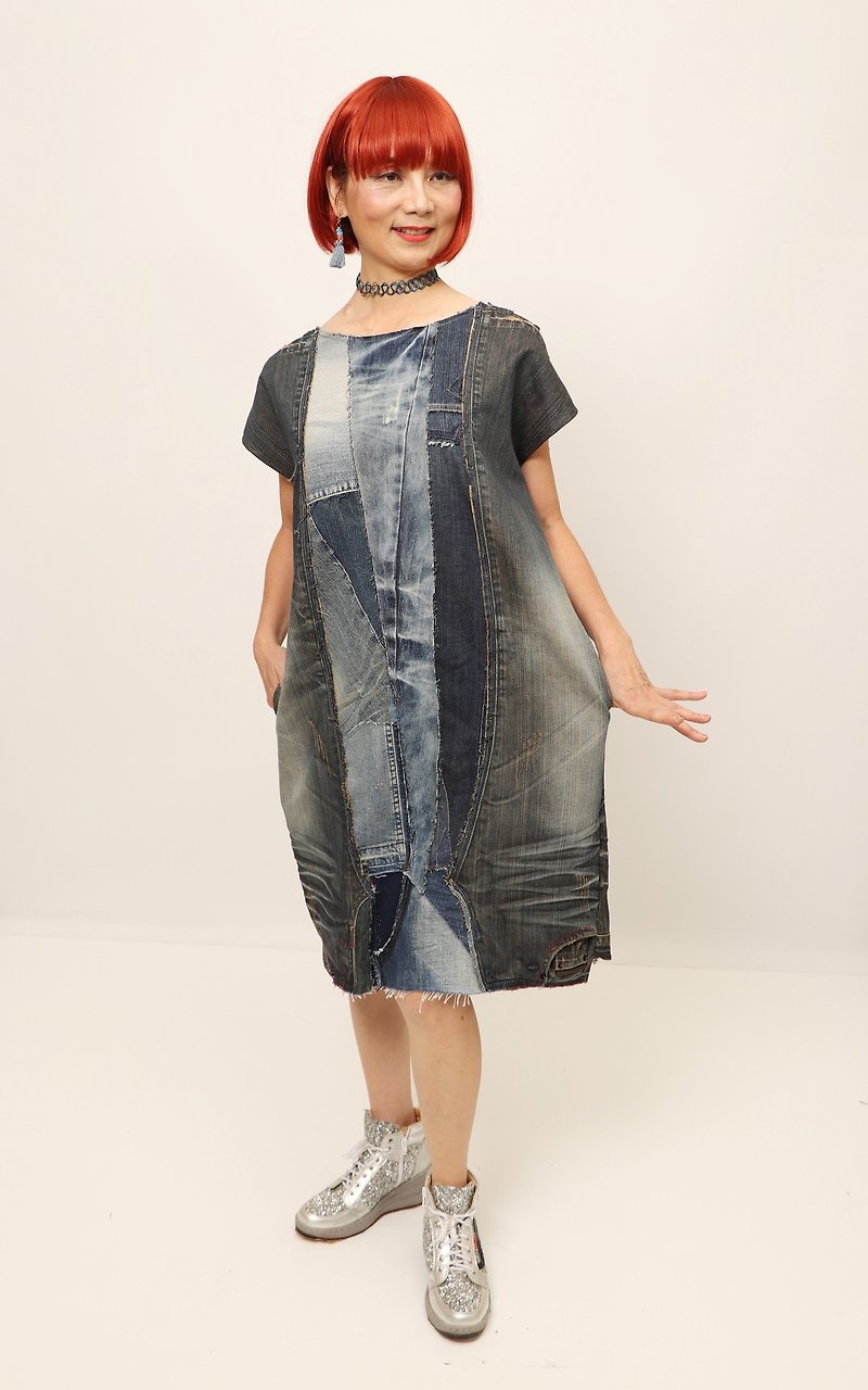 Upcycling denim wide dress - One Piece Dresses - Cotton & Hemp 