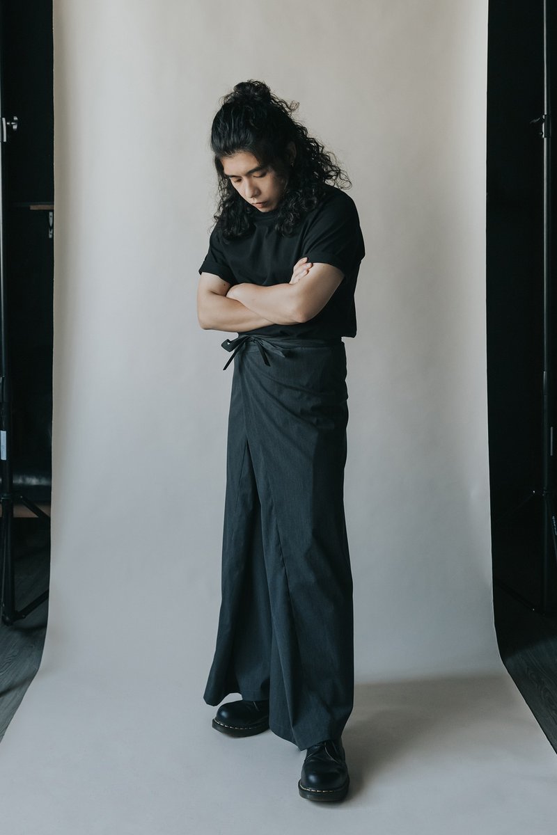 Overlap Hakama - Unisex Pants - Wool Gray