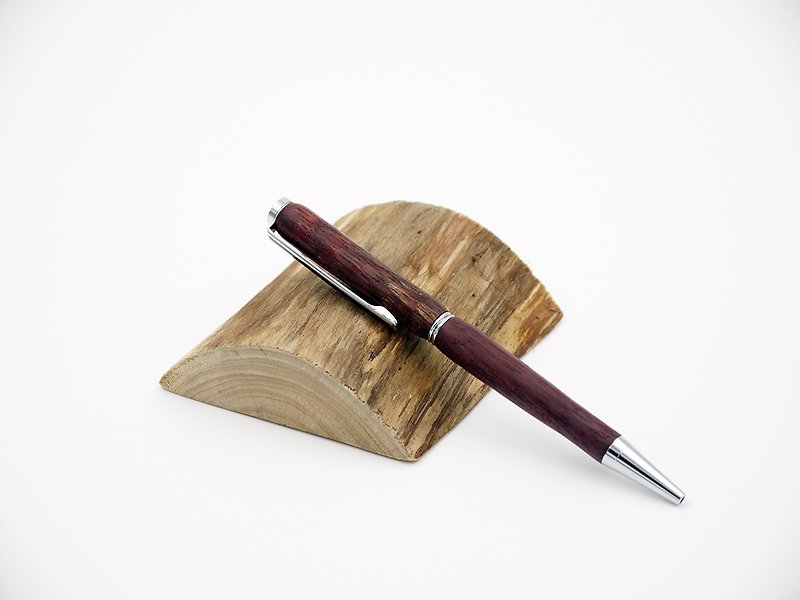 Purple heart wood wood ball pen chrome wood hand pen pencil case, leather (including laser engraving) - ปากกา - ไม้ สีม่วง