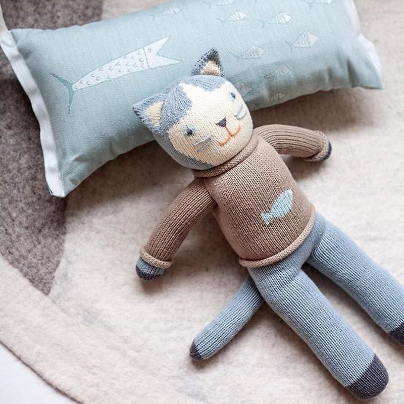 American Blabla Kids | Cotton Knit Doll (Small) - Sweater Blue Cat B21040030 - ของเล่นเด็ก - ผ้าฝ้าย/ผ้าลินิน สีเทา