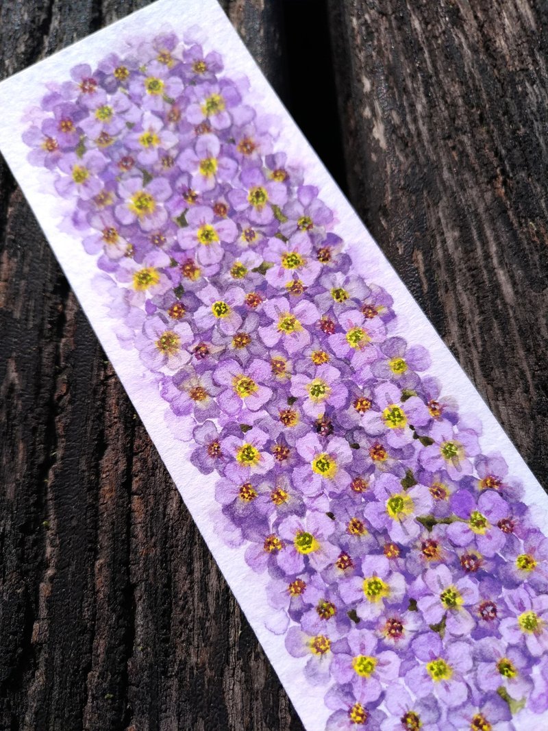 Purple Rock Cress Aubrieta Watercolor Bookmark, Handmade Card (Original) - การ์ด/โปสการ์ด - กระดาษ สีม่วง