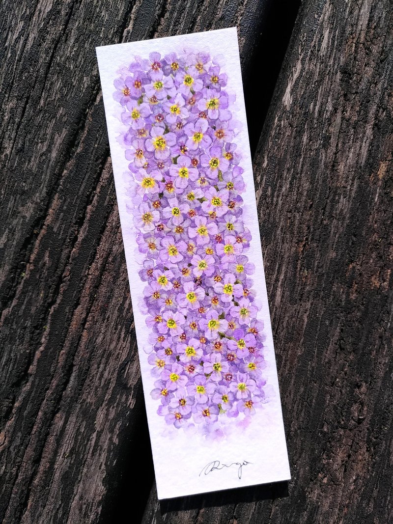 南庭芥 小小紫色蔓延花海 她的禮物 水彩花草書籤 卡片 (原畫) - 卡片/明信片 - 紙 紫色