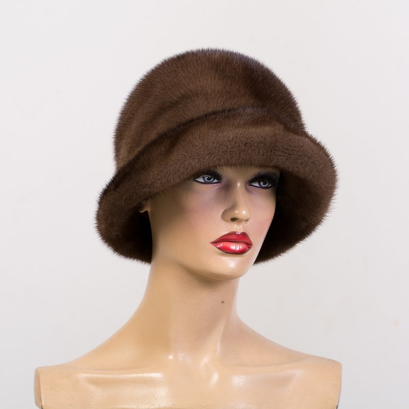 Fur Bucket Hat Womens Mink Hat Russian Fur Hat Classic Fur Mink Hats - หมวก - วัสดุอื่นๆ สีดำ