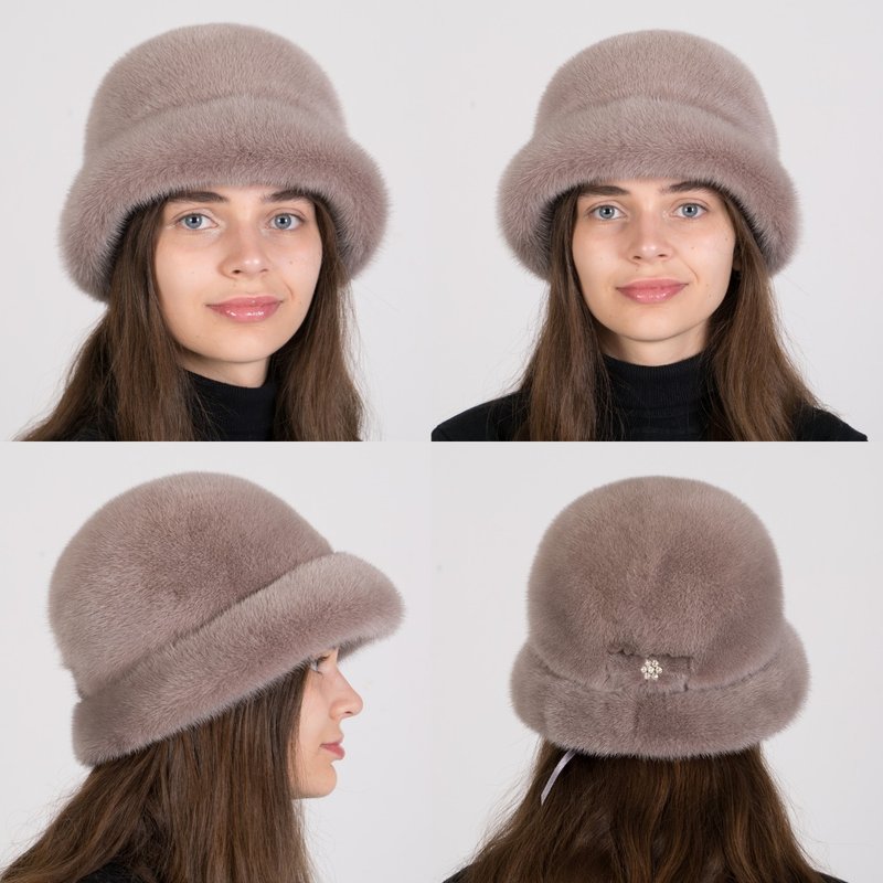 Fur Bucket Hat Womens Mink Hat Russian Fur Hat Classic Fur Mink Hats - 帽子 - 其他材質 黑色