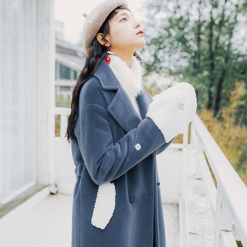 2018 women's winter wear contrast color gloves long coat YFD81445 - เสื้อแจ็คเก็ต - เส้นใยสังเคราะห์ สีน้ำเงิน