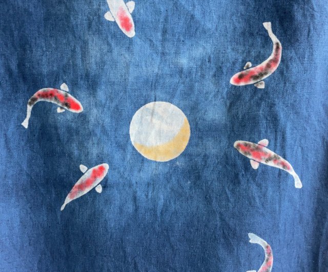 日本製 手染め MOON 錦鯉 JAPANBLUE Tapestry Aizome 闇夜