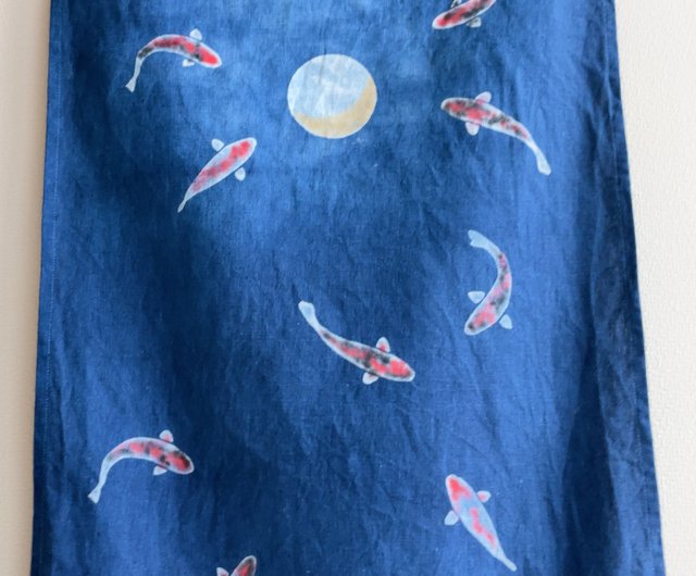 日本製 手染め MOON 錦鯉 JAPANBLUE Tapestry Aizome 闇夜