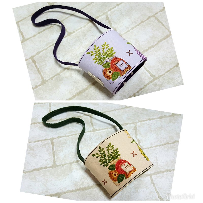 Flowers and plants imported from Japan ~ environmentally friendly portable cup bags / green cup sets / beverage cup sets - ถุงใส่กระติกนำ้ - ผ้าฝ้าย/ผ้าลินิน หลากหลายสี