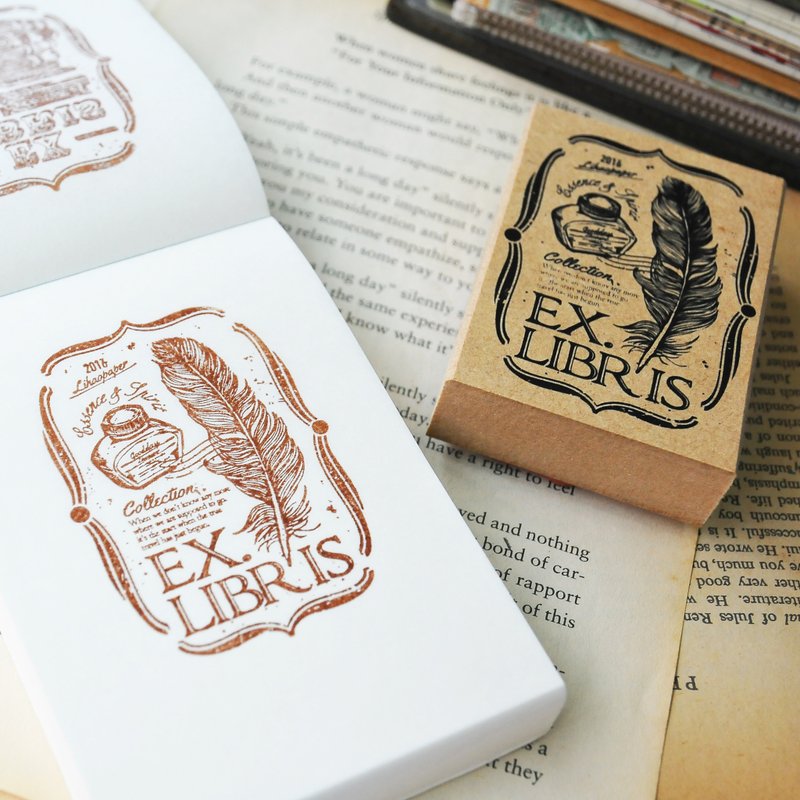 EX.LIBRIS Stamp藏書印章＿墨水羽毛筆 - 印章/印台 - 木頭 咖啡色