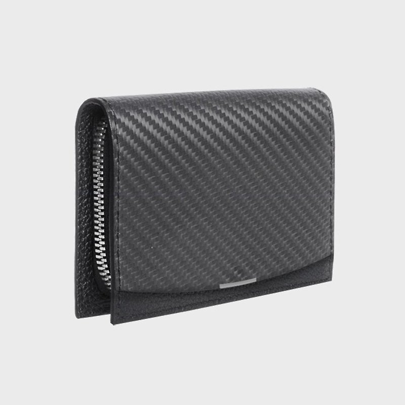[Valentine's Day gift] Carbon fiber zipper short clip creative gift discount - กระเป๋าสตางค์ - คาร์บอนไฟเบอร์ สีดำ