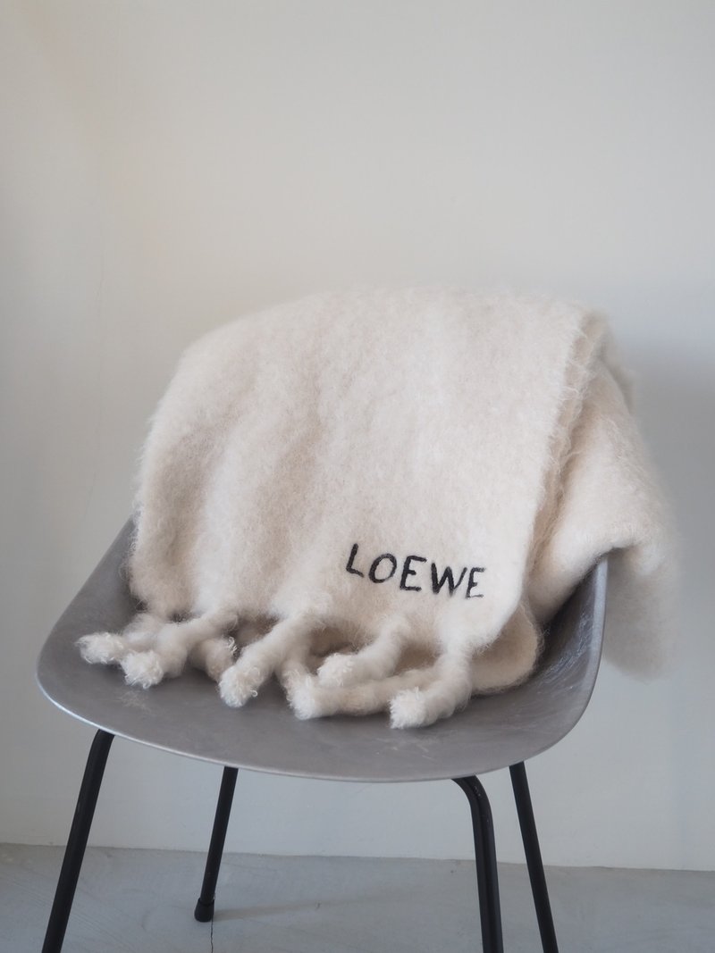 LOEWE Logo Mohair Scarf Off-White Vintage - ผ้าพันคอถัก - วัสดุอื่นๆ ขาว