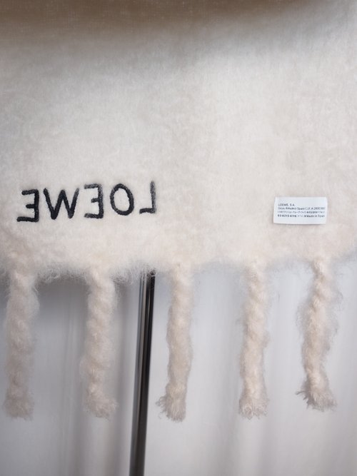 LOEWE ロエベ ロゴ モヘア マフラー オフホワイト ヴィンテージ
